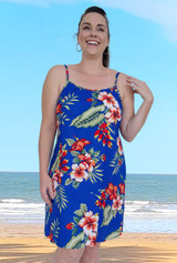 wholesale Ladies summer dress spaghetti shoulder straps print tropical Ginger Royal