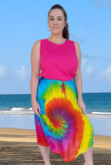 Lenah Elastic waist skirt with pockets in rayon Rainbow print
