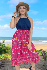 Tanya Boho Rose Red skirt with shirring at waist. super comfy buy wholesale from Australia