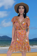 Jessica Ladies Summer Wrap Dress Boho Rose Yellow in light cool fabric  buy wholesale