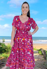 Holly Boho Rose Long Dress Red