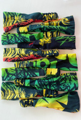 Reggae Rasta Headbands, Rayon, pack 10. Buy wholesale from Australia. For Fans of Jamaican legend Bob Marley and reggae music festivals