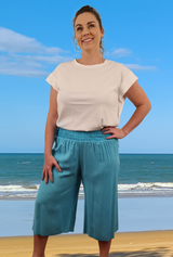 3/4 Shirring pants Turquoise