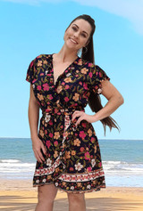 Jessica Ladies summer Wrap Dress, Colour Boho petal rose navy,  Fabric is cool comfortable rayon voile perfect for hot summer weather