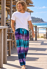 Charlie elastic waist tie dye long Pants turquoise, purple. Buy wholesale from Australia