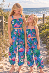 Jasmine flamingo kids set shirring top and genie pants elastic waist and ankles Color turquoise flamingo buy wholesale from Australia
