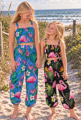 Jasmine flamingo kids set shirring top and genie pants elastic waist and ankles Color turquoise & Black flamingo buy wholesale from Australia