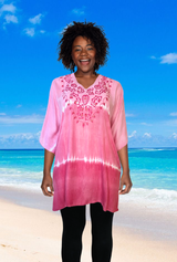 Poncho embroidery top with sequins color pink
