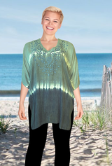Poncho embroidery top with sequins color Teal