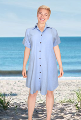Harper Linen shirt dress, color blue, buy wholesale from Cairns Australia