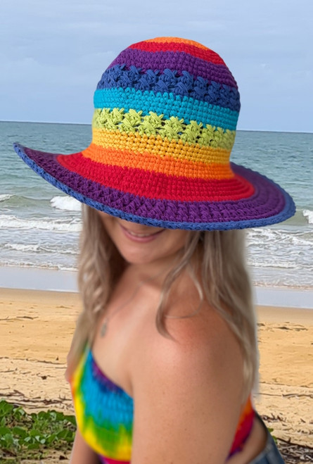 Buy Adults Crochet Rainbow Hat, wide brim, from Wholesaler in Australia