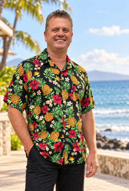 Hawaiian Tony shirt Men's Pineapple Black