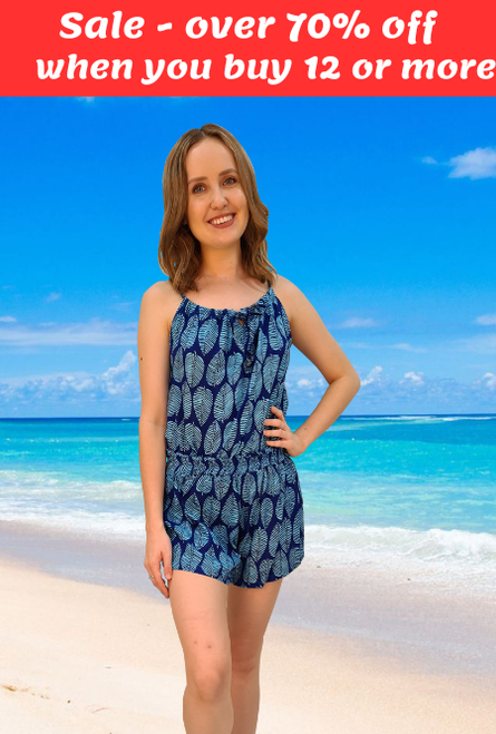 Jumpsuit Large Leaf Royal Turquoise