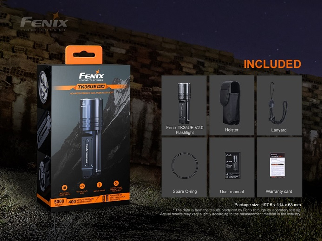 TK35UE V2.0 - Fenix 5000 Lumen Flashlight, 2x18650/4xCR123A (batteries not included)