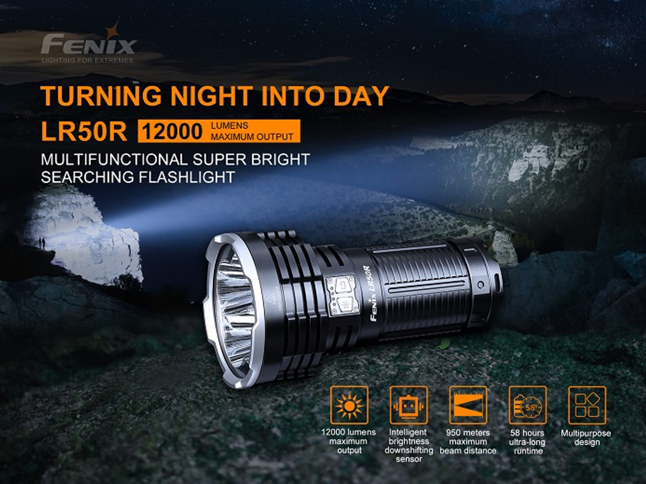 LR50R - Fenix 12,000 Lumen Rechargeable Flashlight