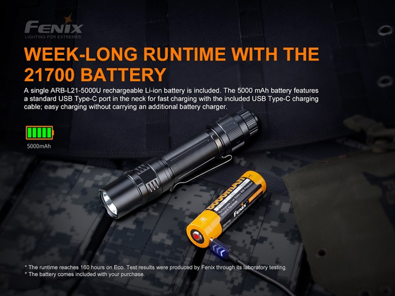 PD36-TAC - Fenix 3000 Lumen Tactical Flashlight. (21700 battery included)