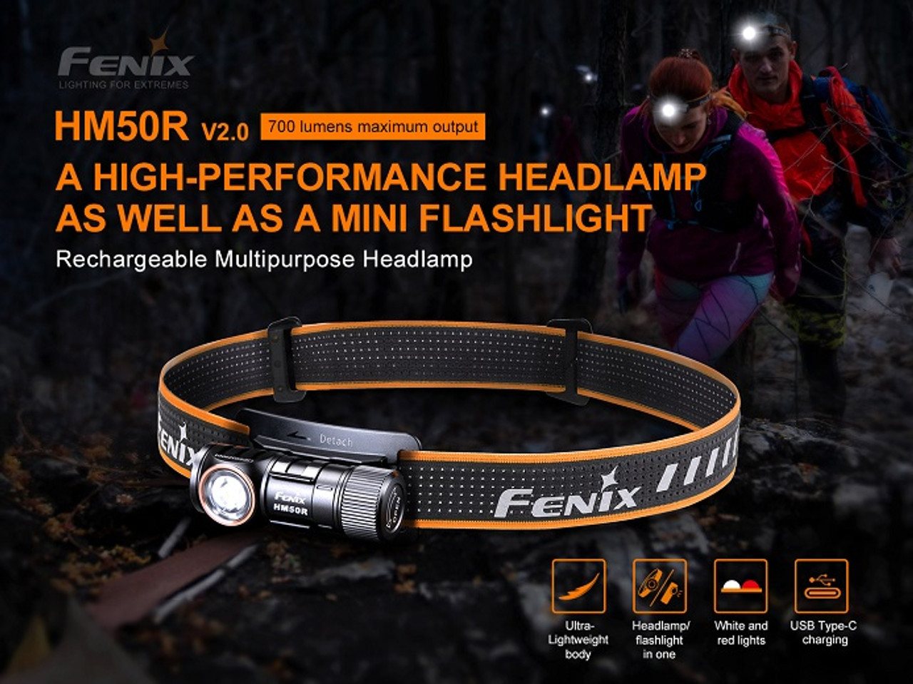 HM50R V2.0 - Fenix 700 Lumen Rechargeable LED Headlamp