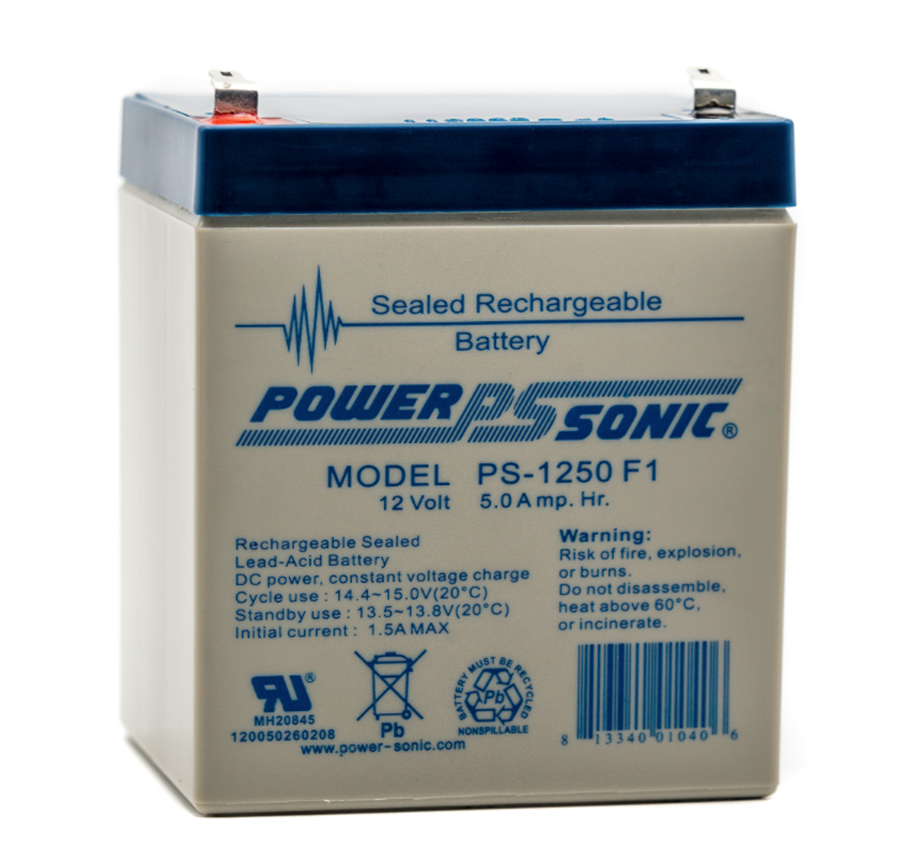 PS-1250 (F1) - Powersonic 12V - 5Ah SLA Battery (F1 Connector)