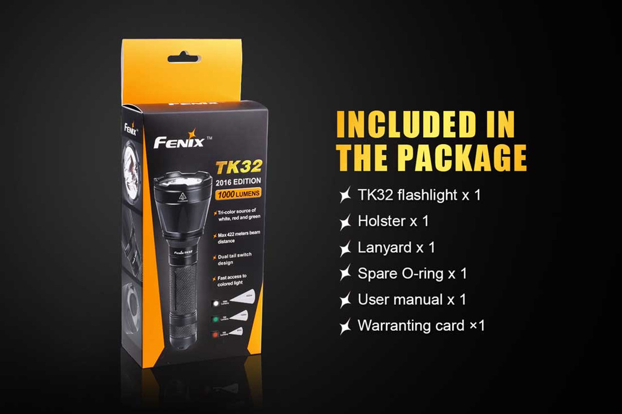 TK32 - Fenix 1000 Lumen Flashlight, 18650/2xCR123A (battery not included)