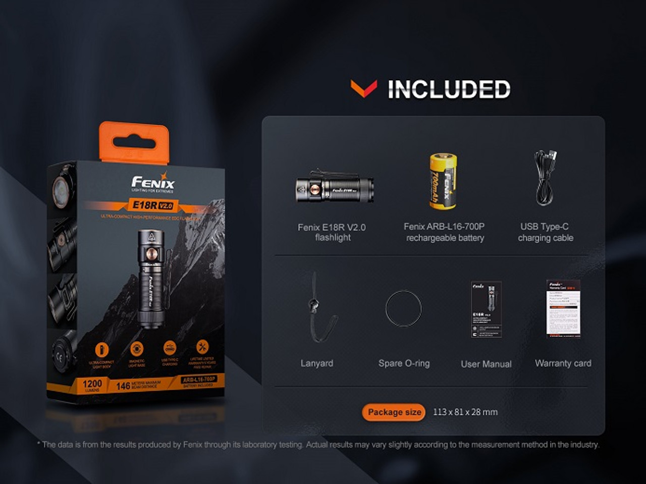 E18R V2.0 (New) - Fenix 1200 Lumen Flashlight