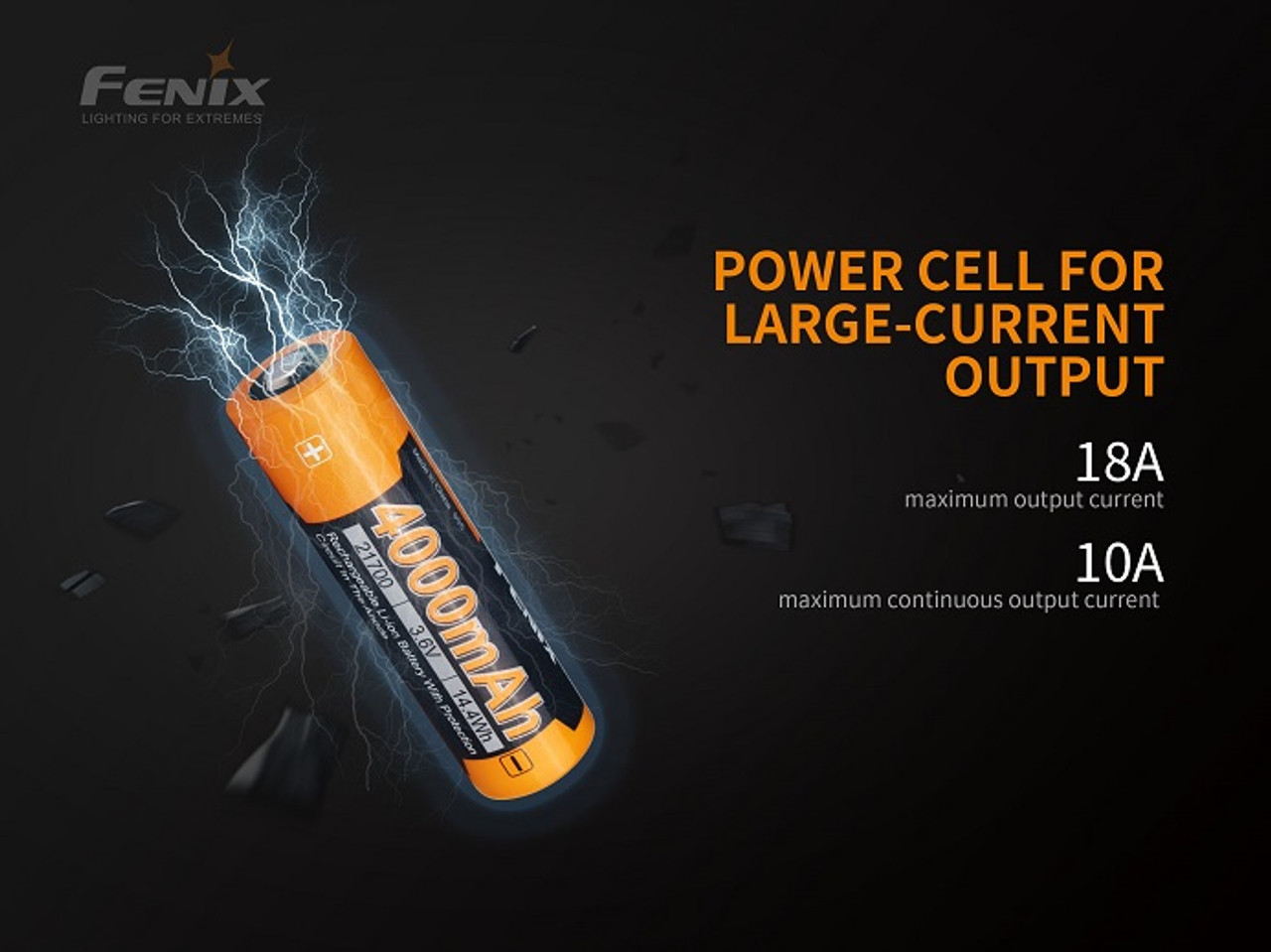 ARB-L21-4000P [21700] - Fenix 'High Output' Rechargeable Battery - Li-ion 3.6V 4000mAh