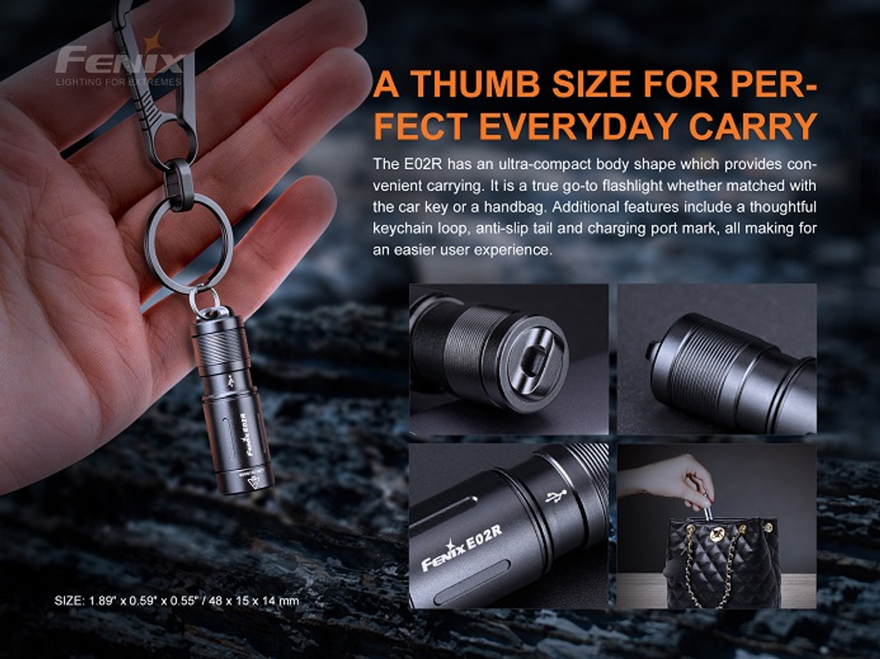 E02R (Blue)  - Fenix 200 Lumen Rechargeable Keychain Flashlight