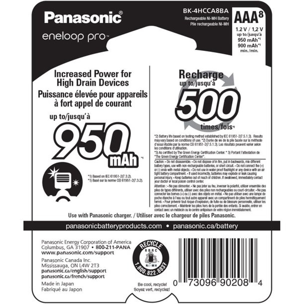 BK-4HCCA8BA - Panasonic Eneloop PRO Low Discharge AAA 950mAh (8pk)