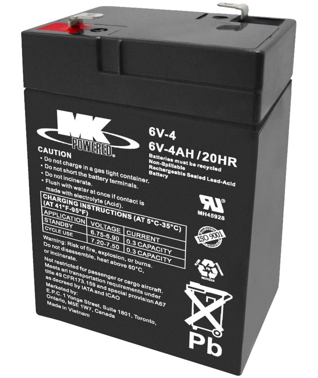 MK 6V-4Ah F1- 6 volt - 4Ah - F1 Connector SLA Battery