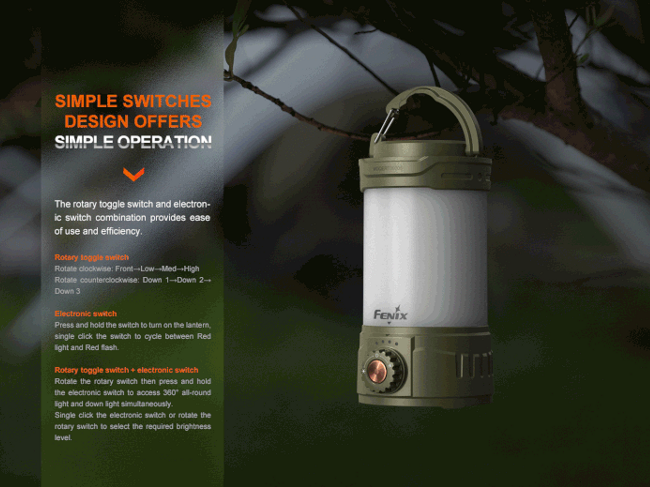 CL26R Pro (Olive Drab) - Fenix 650 Lumen Rechargeable  Camping Lantern,  w/18650