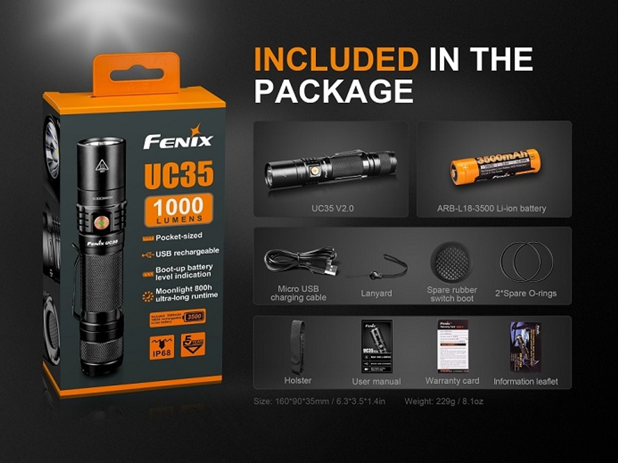 UC35-V2.0 - Fenix 1000 Lumen Rechargeable LED Flashlight