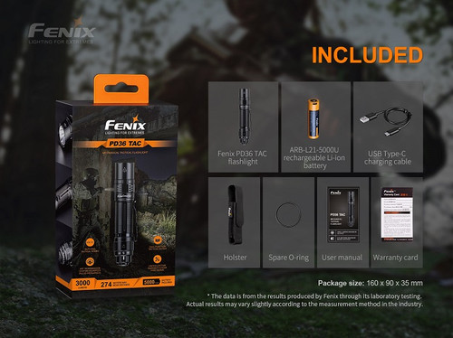 PD36-TAC - Fenix 3000 Lumen Tactical Flashlight. (21700 battery included)