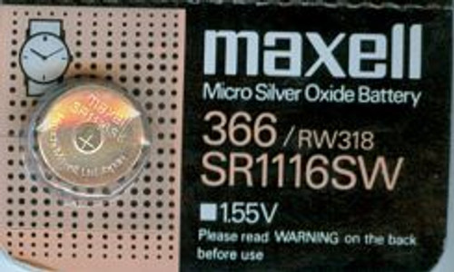 366 / 365 - Maxell 366/SR1116SW  1.55V Silver Oxide Button Cell battery  (1 of C5)