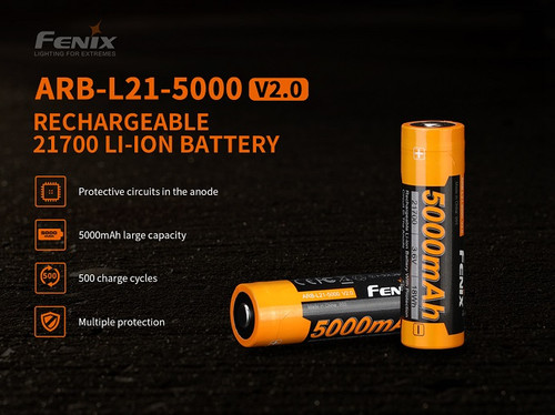 ARB-L21-5000 V2.0 [21700] (New) - Fenix Rechargeable Battery - Li-ion 3.6V 5000mAh
