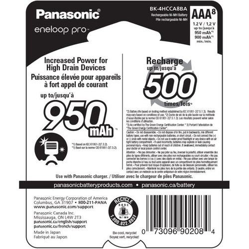 BK-4HCCA8BA - Panasonic Eneloop PRO Low Discharge AAA 950mAh (8pk)