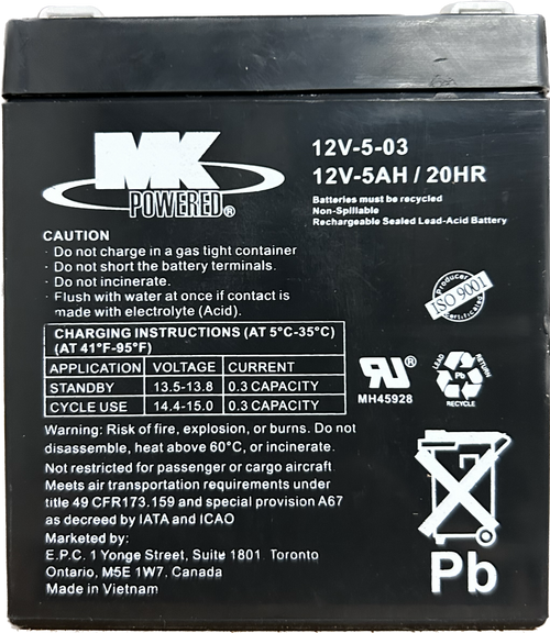 MK 12V-5 03 12volt - 5Ah -  F2 (.25" Connector) SLA Battery