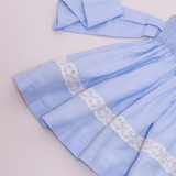 Iced Blue Hand Smocked Girls Dress with Crochet Lace [Pre-order]
