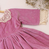 Mauve Velvet Girls Dress with Lace Collar [Pre-Order]