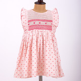 Pink Heart Print Smocked Dress