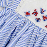 Blue Stripe Dress with Eyelet Lace