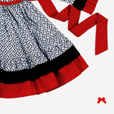 red and navy dot print fabric patchwork ruffle hem