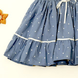 Dusty Blue Dot Dress with Embroidered Yoke