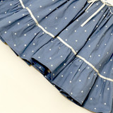 Dusty Blue Dot Dress with Embroidered Yoke