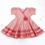 Pink Stripe Lurex Dress with Tulle Rose