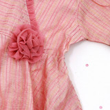 Pink Stripe Lurex Dress with Tulle Rose