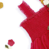 Pink Girls Midi Dress with Crochet Flowers