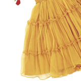 Mustard Girls Midi Dress with Crochet Flowers