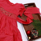 Coral Swiss Dot Hand-Smocked Dress