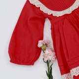 Coral Girls Dress with Embroidery