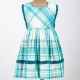 green plaid pinafore with ruffle trims