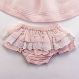 Bloomer with white eyelet lace detailing and ruffles